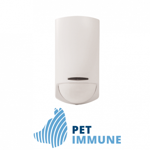 Rilevatore di movimento per impianti di allarme interni con tecnologia Pet Immune, bianco, fronte